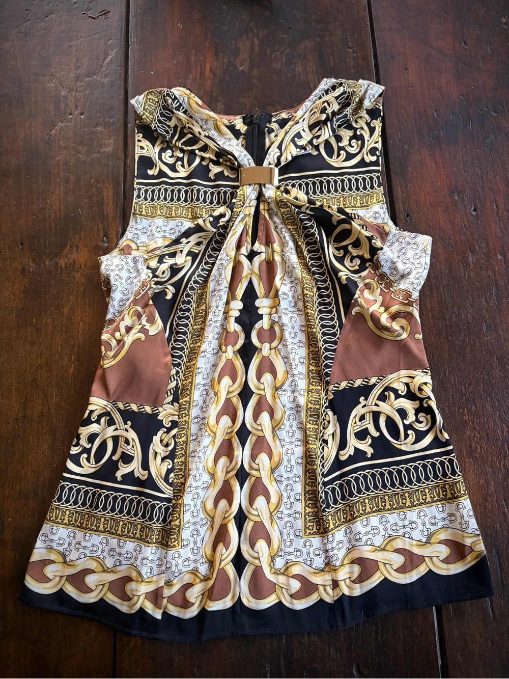 Cache Women's Sleeveless Chain-Print Camisole in Black, Gold and Brown